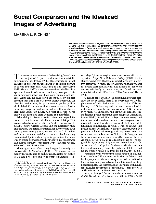 (PDF) Social Comparison and the Idealized Images of Advertising