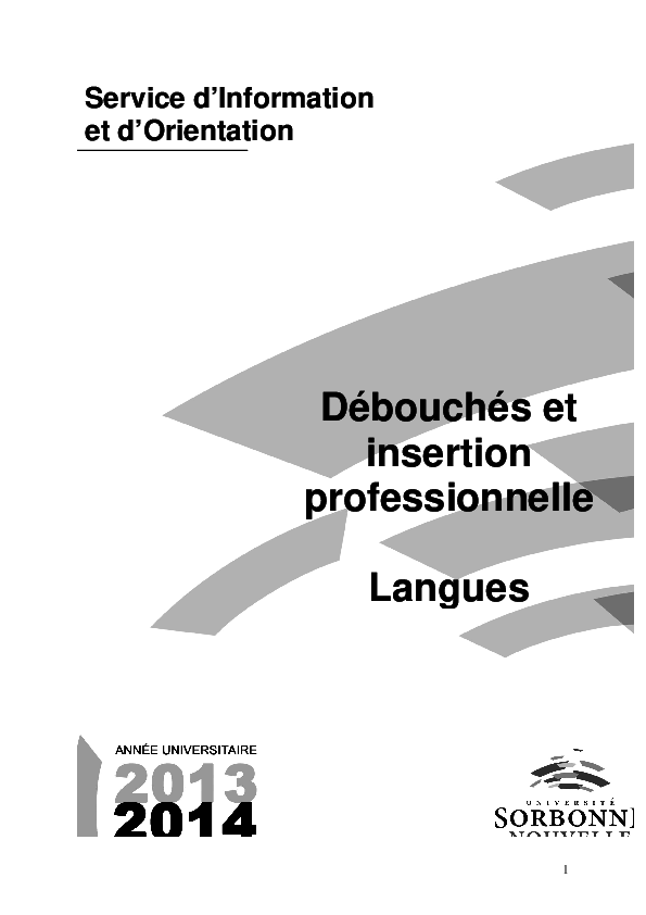 Pdf Service D Information Et D Orientation Débouchés Et Insertion