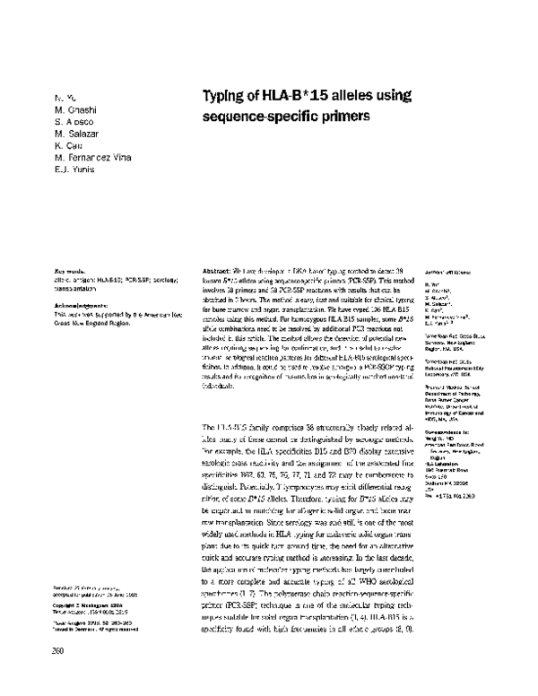  pdf typing of hla b 15 alleles using sequence specific primers