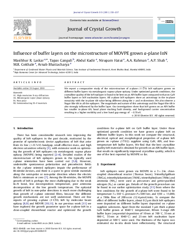 (PDF) Influence of buffer layers on the microstructure of MOVPE grown a ...