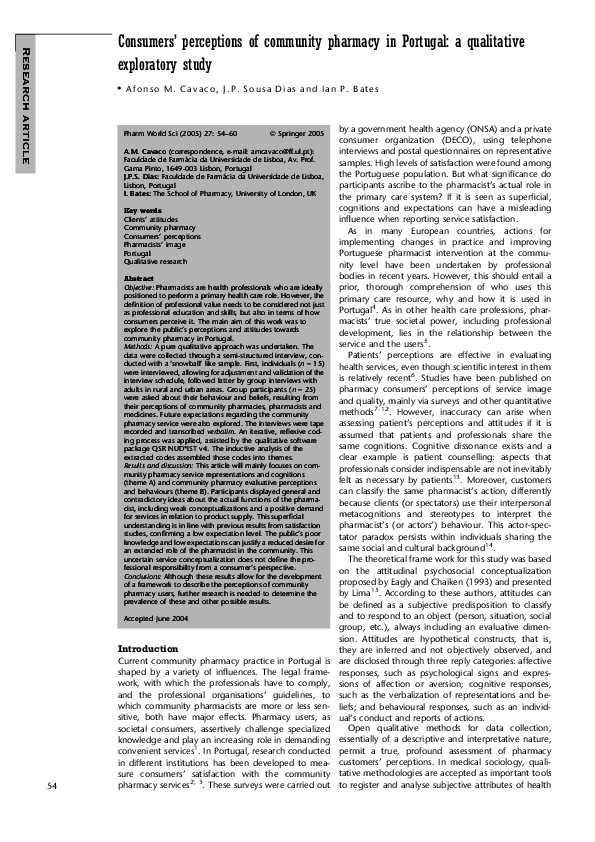 (PDF) Consumers' perceptions of community pharmacy in Portugal: a ...
