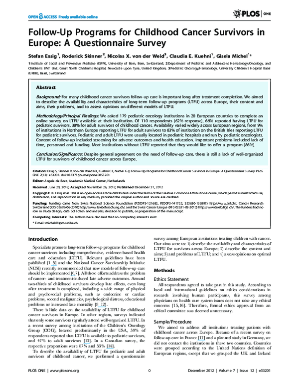 (PDF) Follow-Up Programs for Childhood Cancer Survivors in Europe: A ...