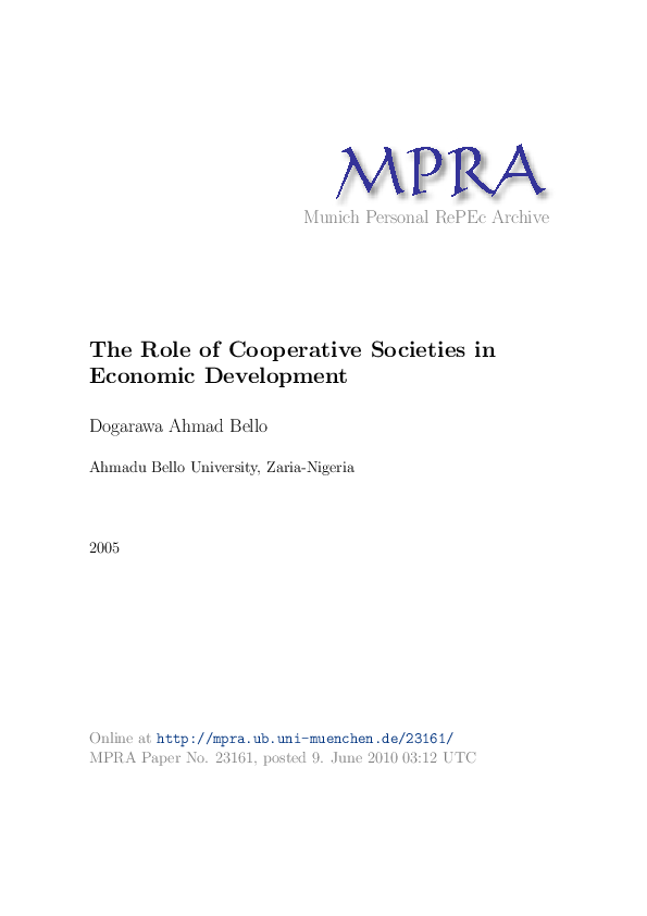 (PDF) M P RA The Role of Cooperative Societies in Economic Development