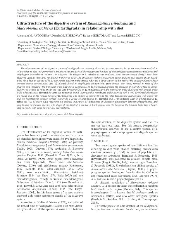 (PDF) Ultrastructure of the digestive system of Ramazzottius tribulosus