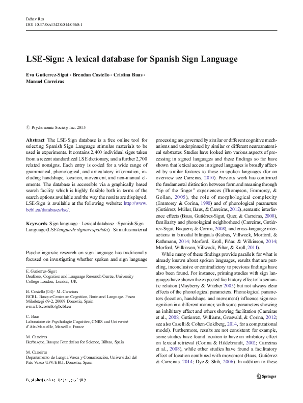 (PDF) LSE-Sign: A lexical database for Spanish Sign Language