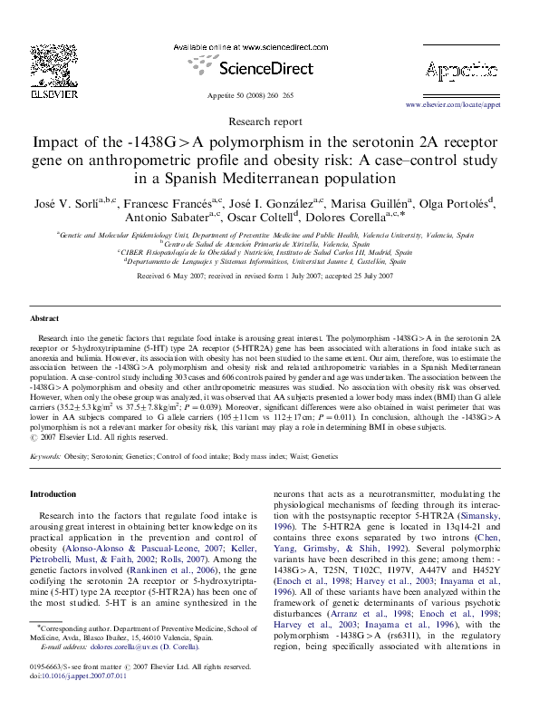 (PDF) Impact of the -1438G>A polymorphism in the serotonin 2A receptor ...