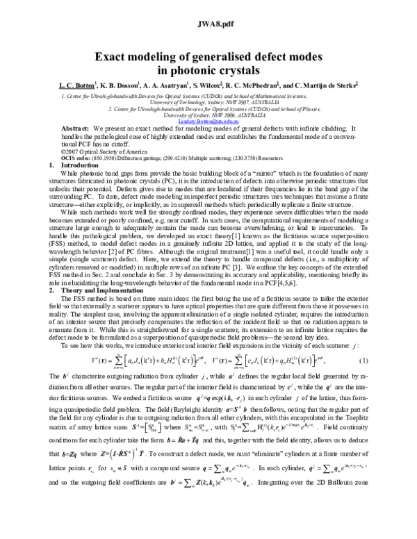 (PDF) Exact modelling of generalised defect modes in photonic crystal ...