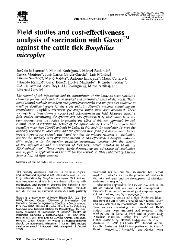 (PDF) Field studies and cost-effectiveness analysis of vaccination with ...