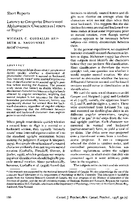 (PDF) Latency to categorize disoriented alphanumeric characters as ...
