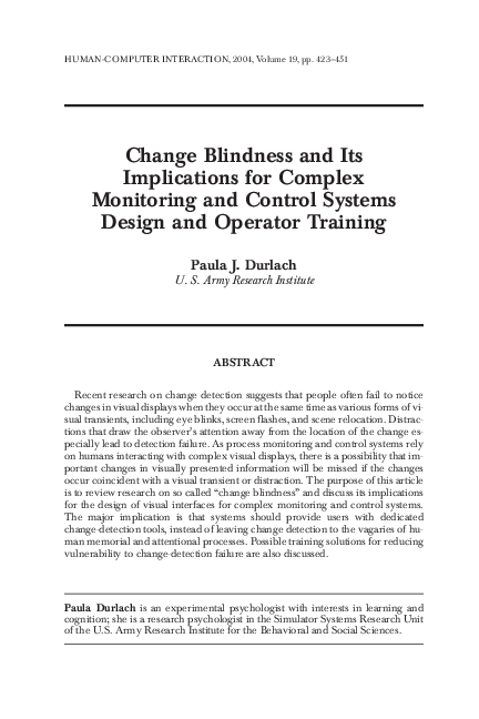 (PDF) Change Blindness and Its Implications for Complex Monitoring and ...