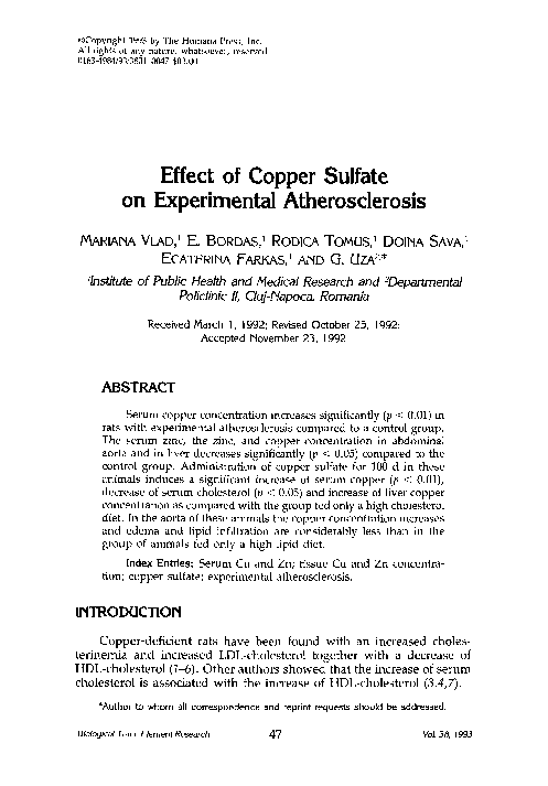 (PDF) Effect of copper sulfate on experimental atherosclerosis