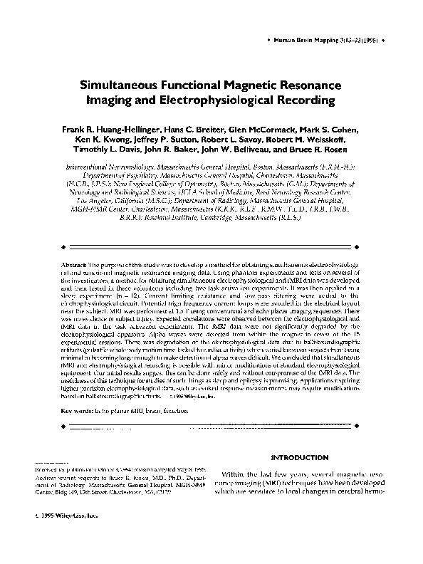 (PDF) Simultaneous Functional Magnetic Resonance Imaging and ...