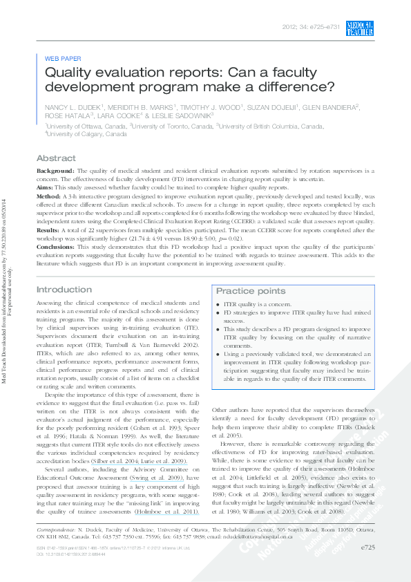 (PDF) Quality evaluation reports: Can a faculty development program ...