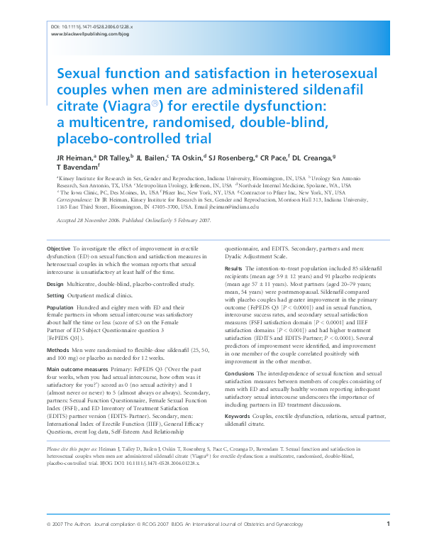 (PDF) Sexual function and satisfaction in heterosexual couples when men ...