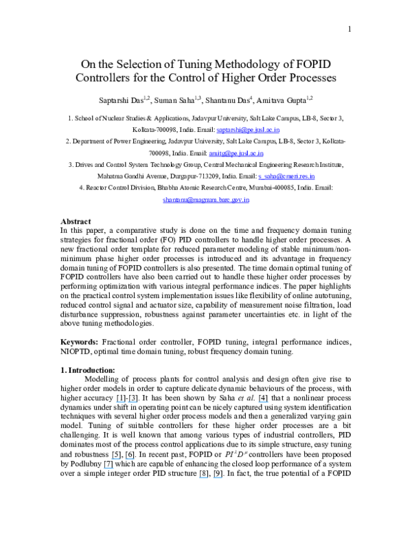 (PDF) On the selection of tuning methodology of FOPID controllers for ...