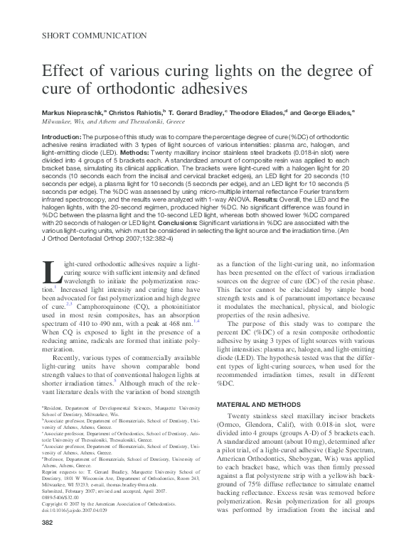(PDF) Effect of various curing lights on the degree of cure of ...