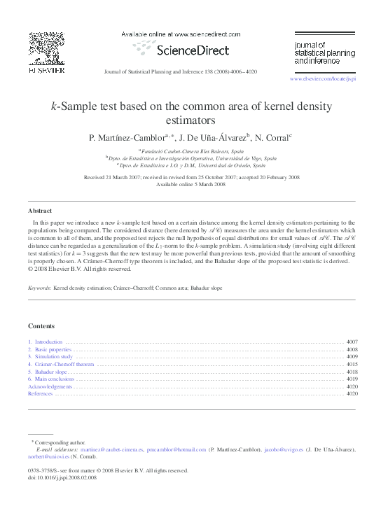 (PDF) k-Sample test based on the common area of kernel density estimators