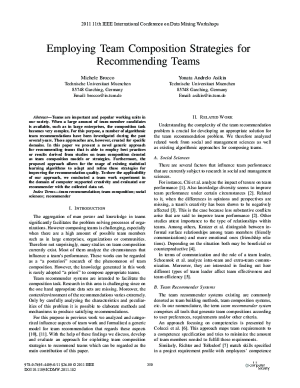 (PDF) Employing Team Composition Strategies for Recommending Teams