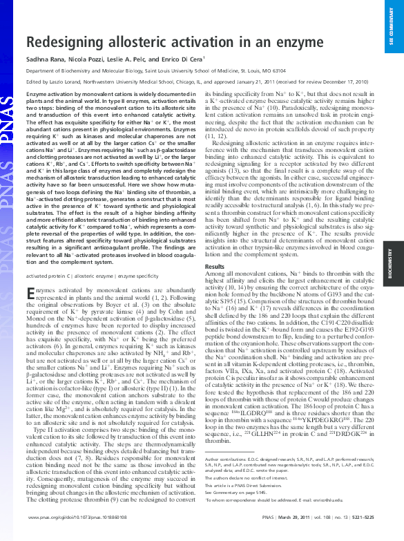 (PDF) Redesigning allosteric activation in an enzyme