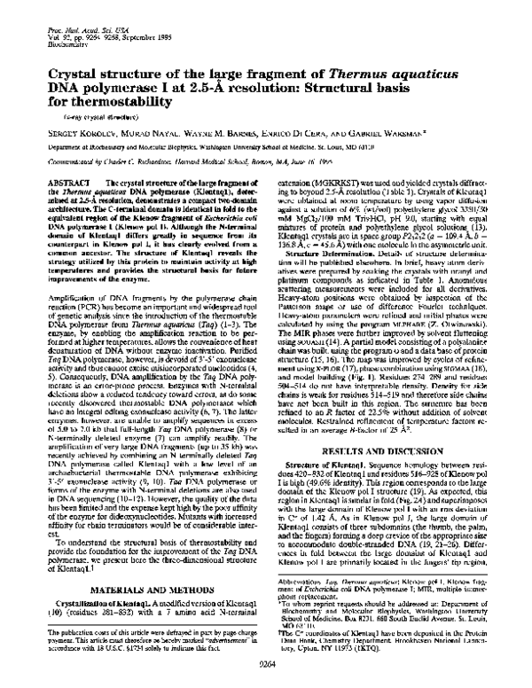 (PDF) Crystal Structure of the Large Fragment of Thermus aquaticus DNA