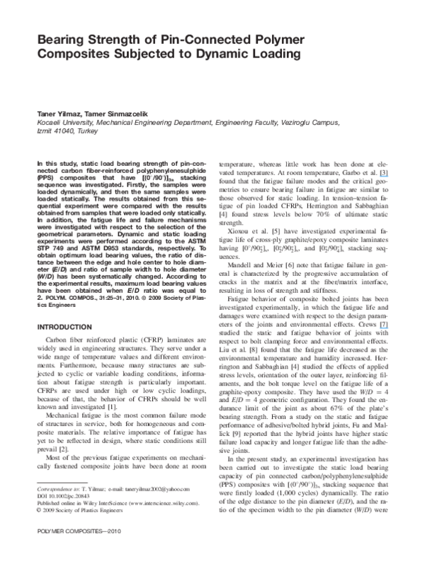 (PDF) Bearing strength of pin-connected polymer composites subjected to ...