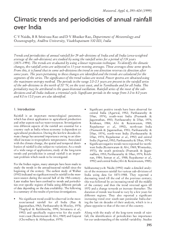 (PDF) Climatic trends and periodicities of annual rainfall over India