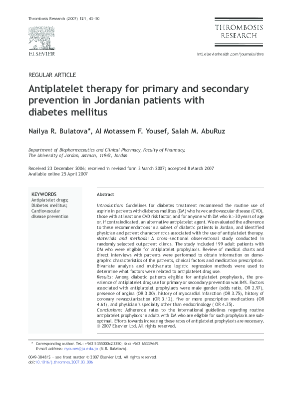 (PDF) Antiplatelet therapy for primary and secondary prevention in ...