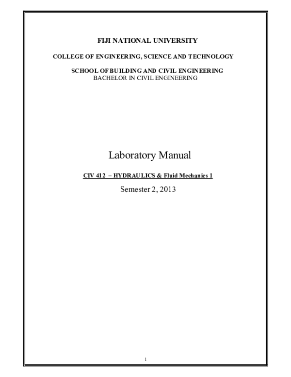 (PDF) Laboratory Manual Hydraulics 1 kiniviliame sivo Academia.edu