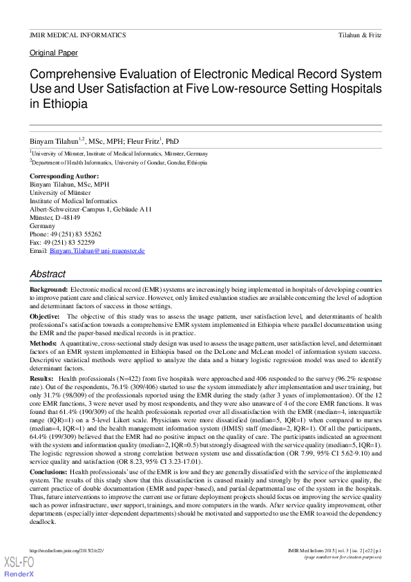 (PDF) Comprehensive Evaluation of Electronic Medical Record System Use