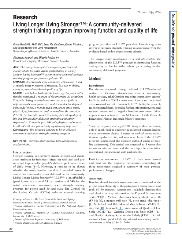 (PDF) Living Longer Living Stronger™: A community-delivered strength ...