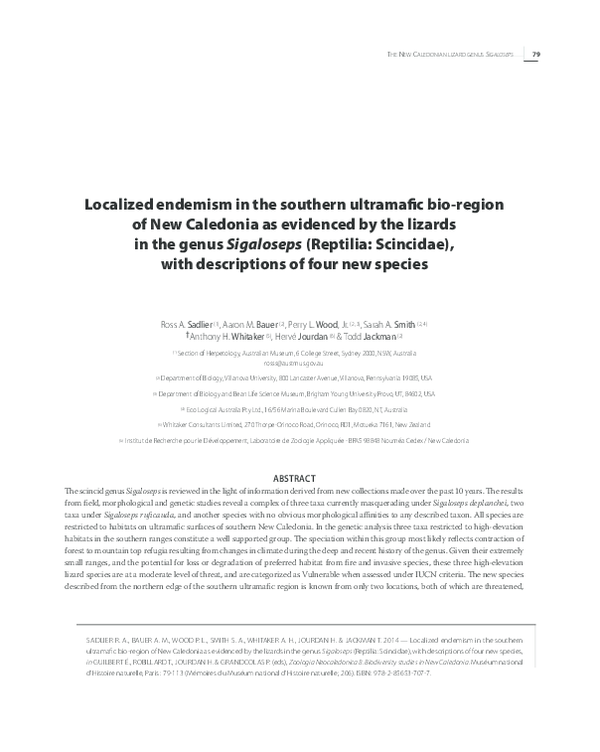 (PDF) Localized endemism in the southern ultramafic bioregion of New