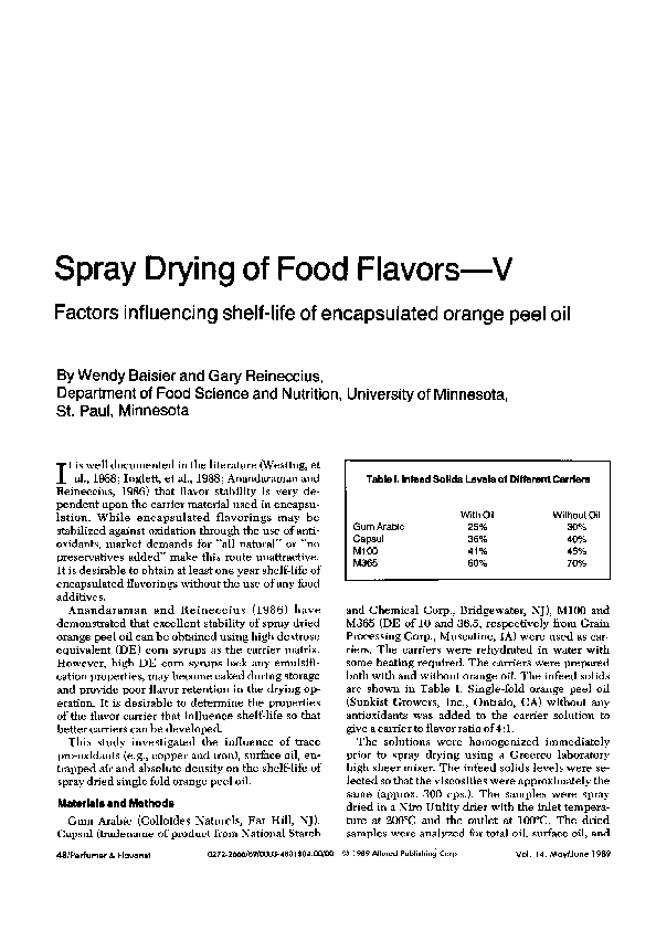 (PDF) Spray Drying of Food Flavors—V Factors influencing shelflife of