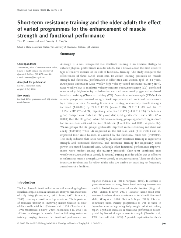 (PDF) Short-term resistance training and the older adult: the effect of ...