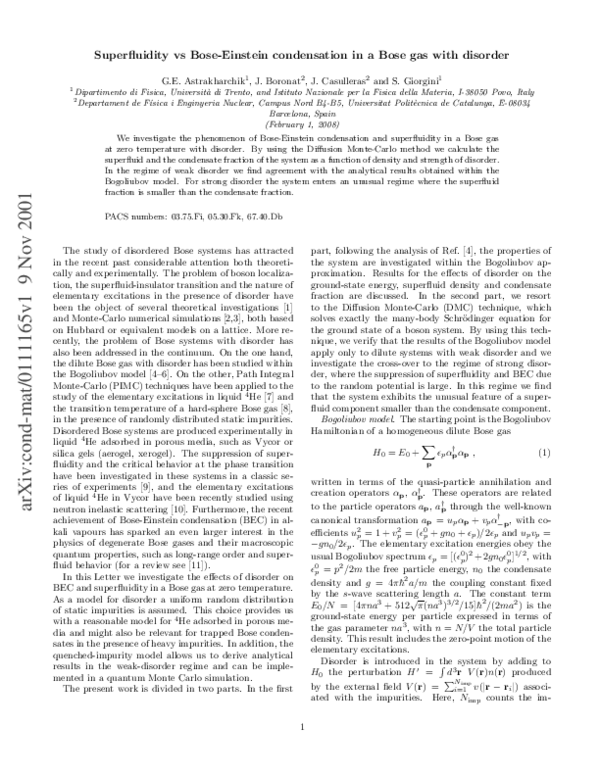 (PDF) Superfluidity versus Bose-Einstein condensation in a Bose gas ...