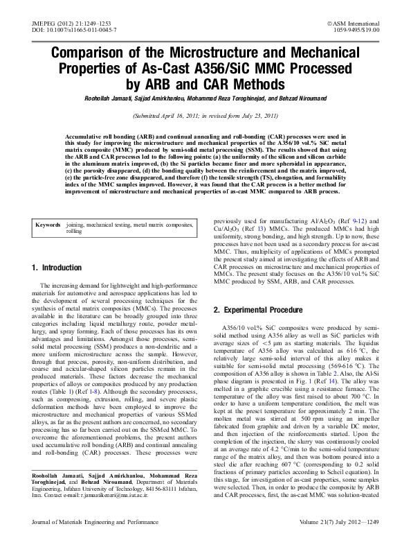 (PDF) Comparison of the Microstructure and Mechanical Properties of ...