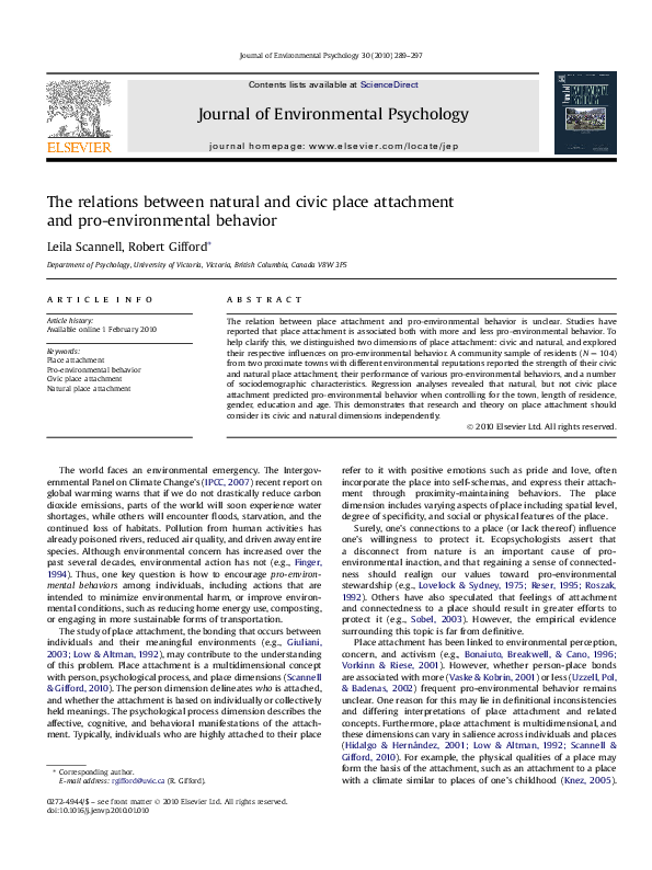 (PDF) The relations between natural and civic place attachment and pro ...