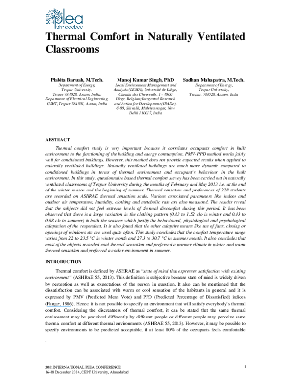 (PDF) Thermal Comfort in Naturally Ventilated Classrooms