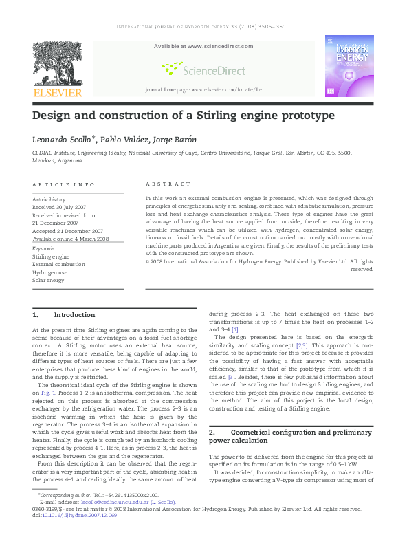 (PDF) Design and construction of a Stirling engine prototype