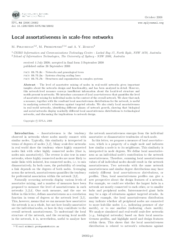 (PDF) Local assortativeness in scale-free networks