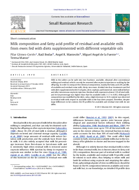 (PDF) Milk composition and fatty acid profile of residual and available