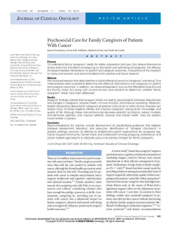 (PDF) Psychosocial Burden of Family Caregivers to Adults with Cancer
