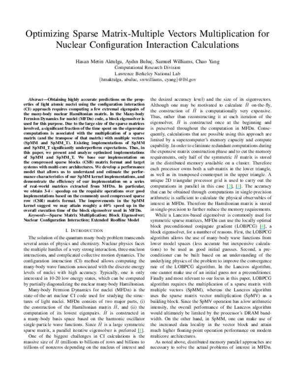 (PDF) Optimizing Sparse Matrix-Multiple Vectors Multiplication for ...