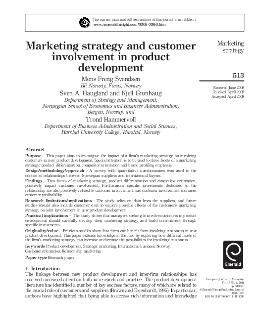 (PDF) Marketing strategy and customer involvement in product development