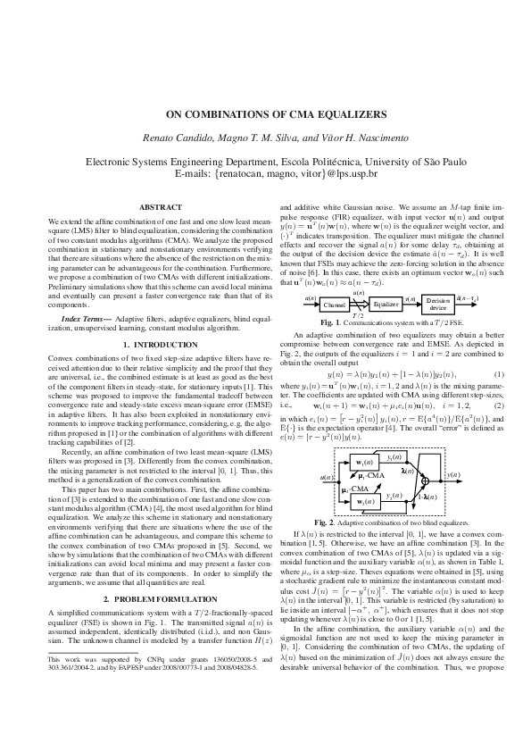 (PDF) On combinations of CMA equalizers Renato Candido Academia.edu