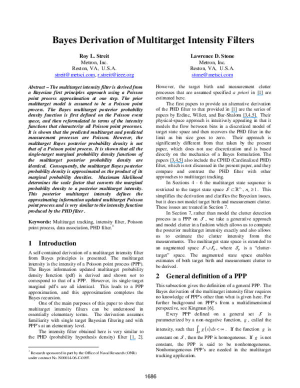 (PDF) Bayes derivation of multitarget intensity filters