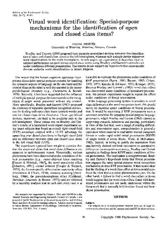 (PDF) Visual word identification Specialpurpose mechanisms for the