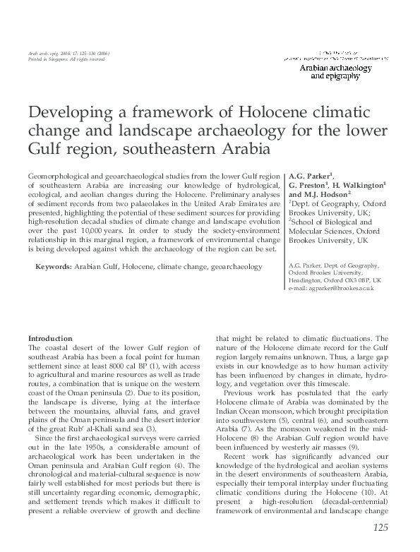 (PDF) Developing a framework of Holocene climatic change and landscape ...