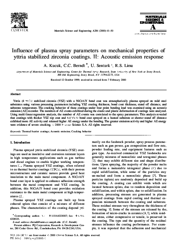 (PDF) Influence of plasma spray parameters on mechanical properties of ...