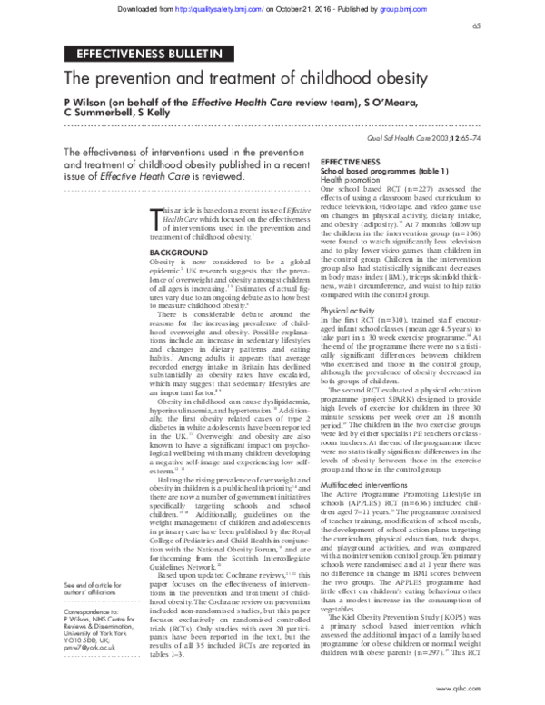 (PDF) The prevention and treatment of childhood obesity