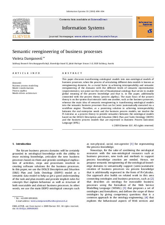 (PDF) Semantic reengineering of business processes